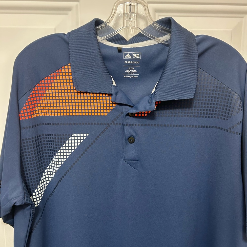 adidas Men’s Navy Polo with Orange and White Graphic - Picture 2 of 5